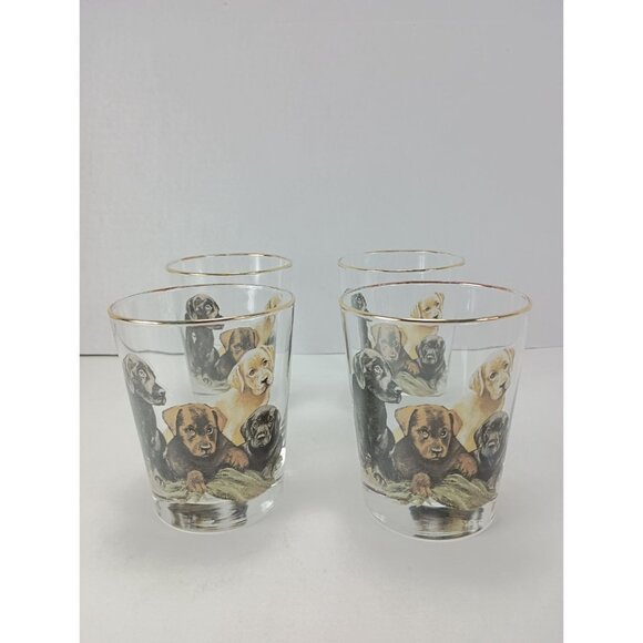 B. Brian Atwater Set Of 4-16oz. Gold Rimmmed Highball Whiskey Glasses Puppies - Picture 8 of 8